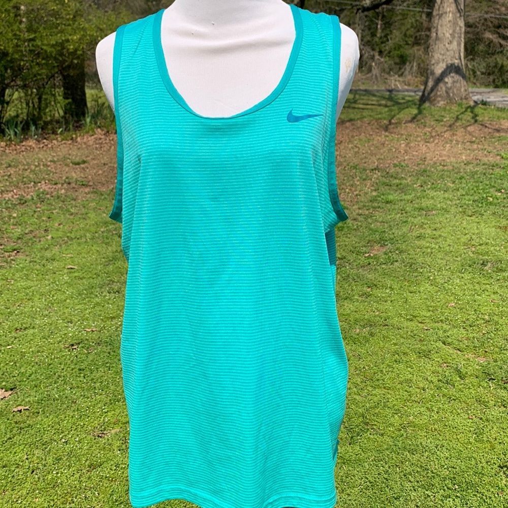 Nike Aqua Blue Stripe Tank Top Size Medium DRI-FIT